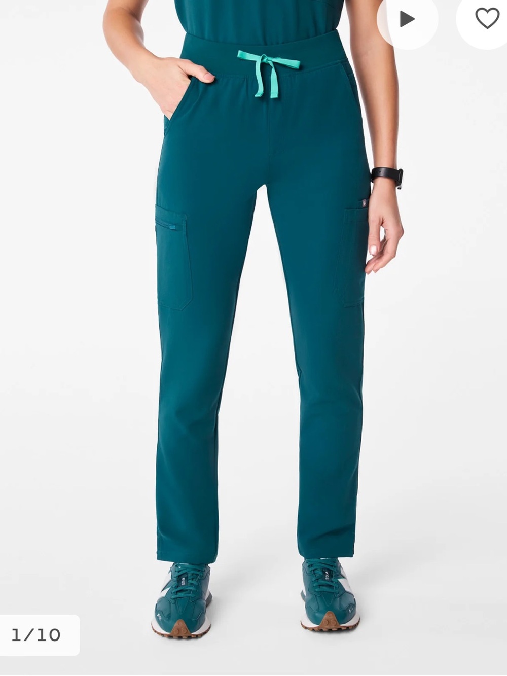 Figs Women's Skinny Scrub Pants Teal with Mint Drawstring